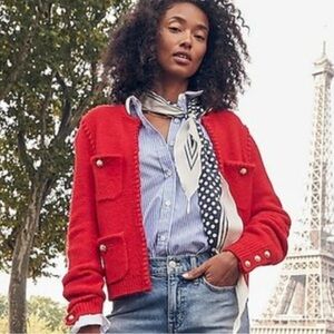 J.Crew Odette Sweater Lady Jacket in Holiday Red Knit Cardigan Chanel vibes